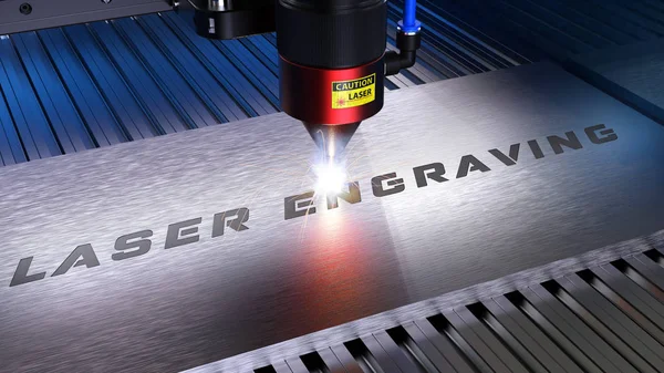 Cnc lazer oymacılığında kıvılcımlar olan metal makineler. 3d oluşturma