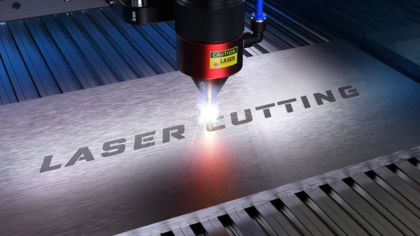 Cnc lazer oymacılığında kıvılcımlar olan metal makineler. 3d oluşturma