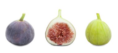 Beyaz arkaplanda olgun tatlı incir seti (fius carica) izole