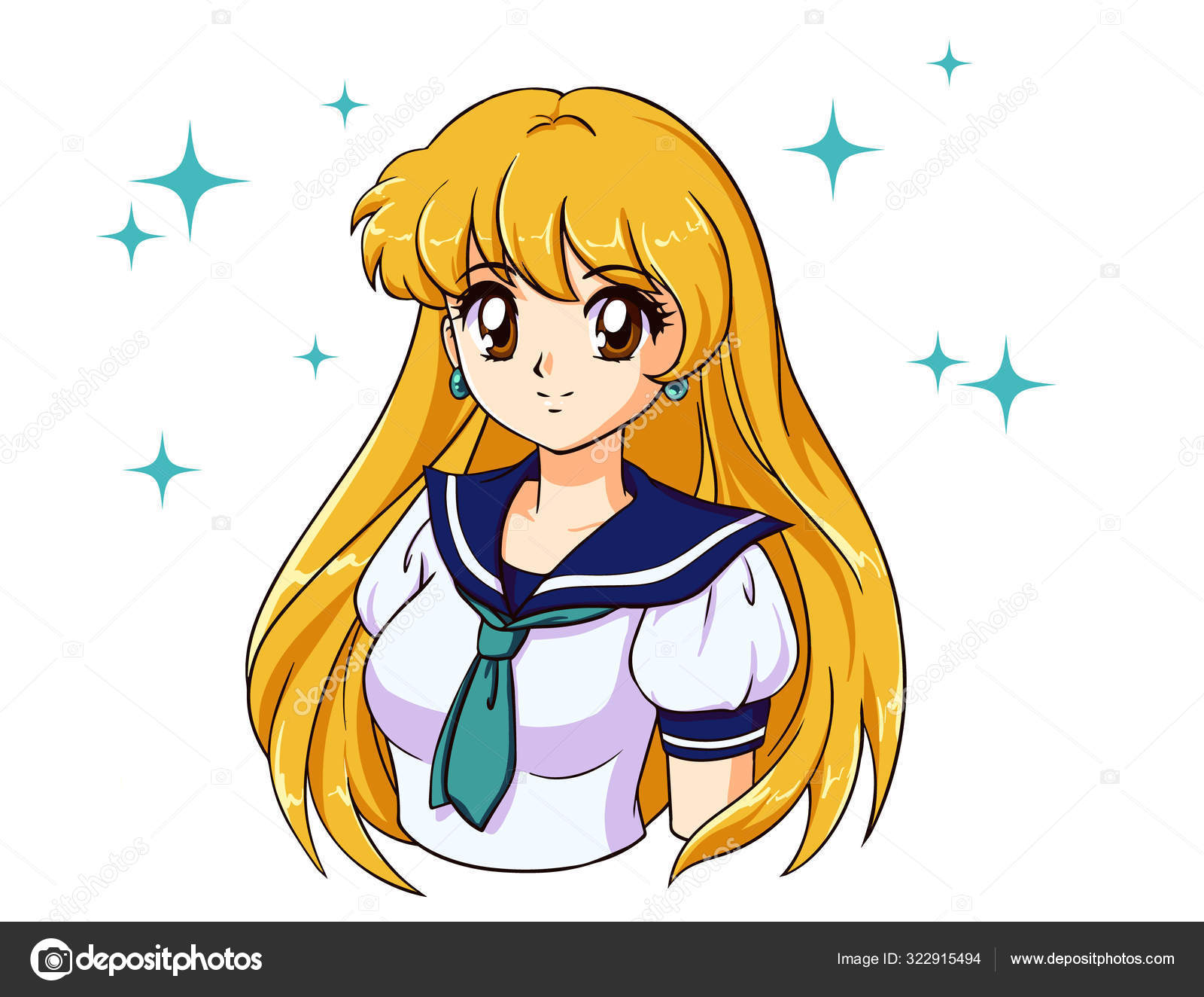 レトロアニメ女の子とともにブロンド髪で日本語学校制服 ストックベクター C Salentabell Mail Ru