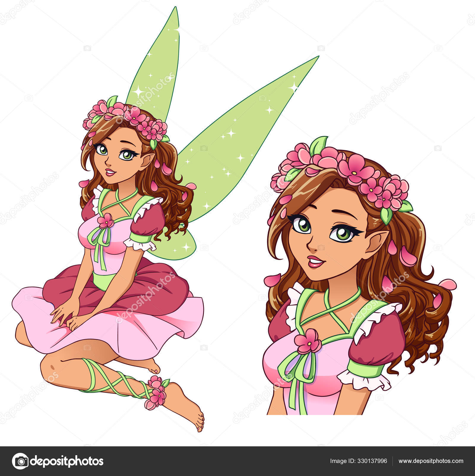 Pretty Cartoon Fairy With Curly Brown Hair And Tanned Skin Wearing