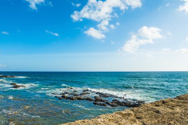 Açık bir günde Alghero kayalık kıyıda