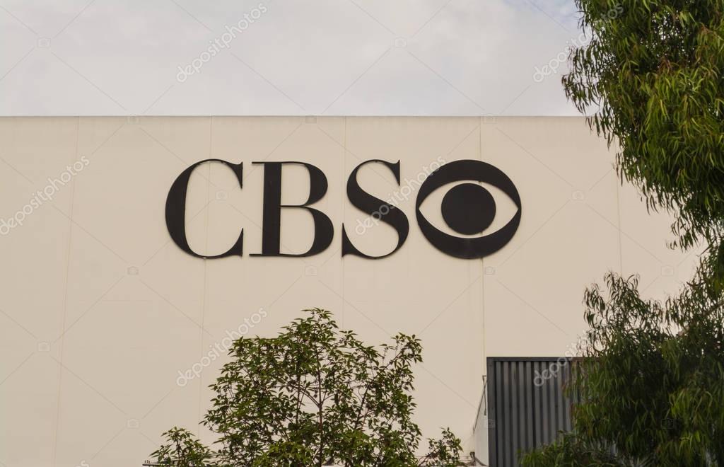 Cbs logo on a building in Los Angeles, California