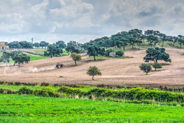 Trator em uma colina marrom na Sardenha — Fotografia de Stock