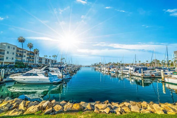 Sun shining over Oceanside harbor — Stock Photo, Image