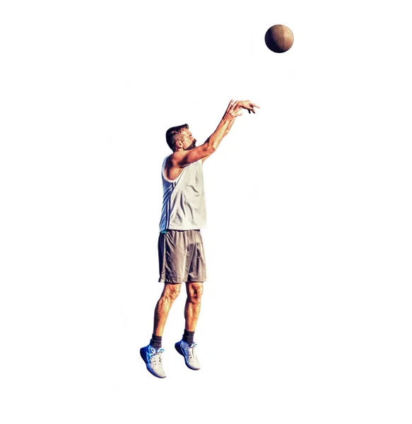 Lefty basketball player practicing free throws on white — Stock Photo, Image