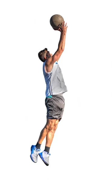 Lefty basketball player jump on white — Stock Photo, Image