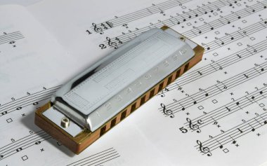 Diatonic harmonica on a staff clipart