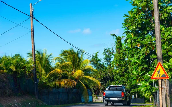 Auto auf einer schmalen Landstraße in Guadeloupe — Stockfoto