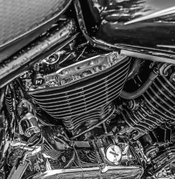 Motor Cromado Motocicleta Visto Desde Arriba Efecto Blanco Negro —  Fotos de Stock