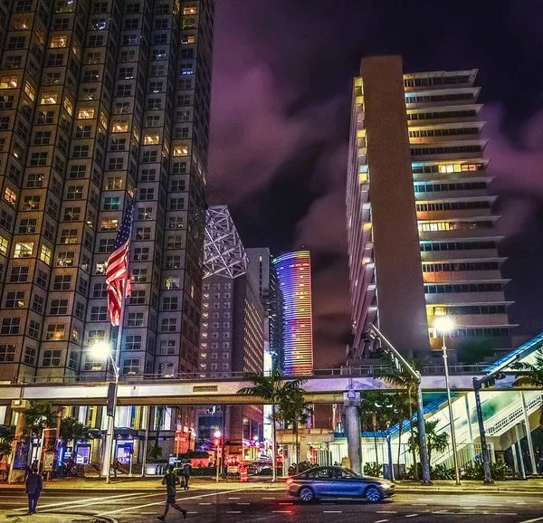 Rascacielos Centro Miami Por Noche Sur Florida —  Fotos de Stock
