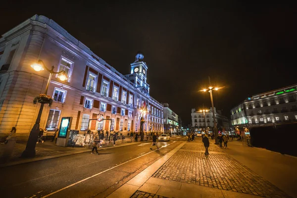 Puerta Del Sol Plein Het Centrum Van Madrid Nachts Spanje — Stockfoto