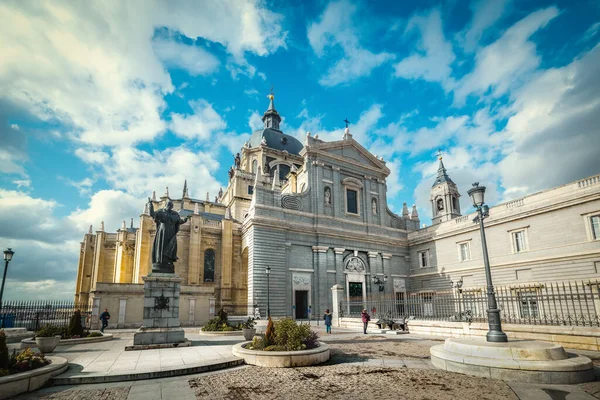 Almudena Cathedral Cloudy Sky Madrid Spain — Stock Photo, Image