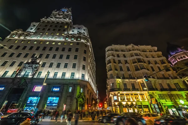 Historische Gebouwen Het Centrum Van Madrid Nachts Spanje — Stockfoto