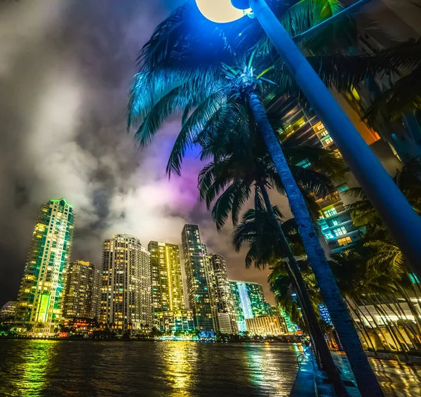 Красочная Ночь Майами Ривер Пешком Южная Флорида Сша — стоковое фото