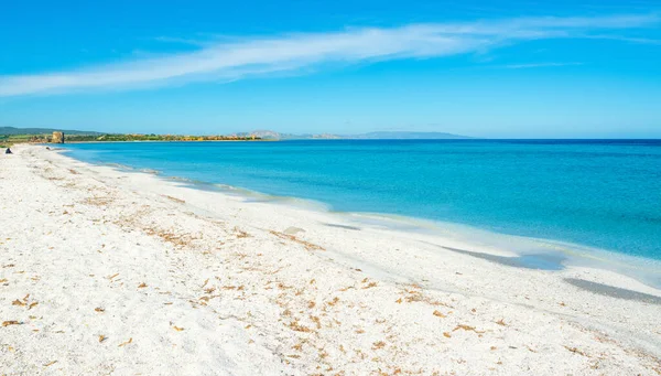 Witte Kiezelstenen Blauwe Zee Stintino Kust Sardinië Italië — Stockfoto