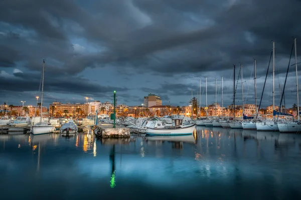 Cielo Dramático Sobre Puerto Alghero Por Noche Cerdeña Italia —  Fotos de Stock