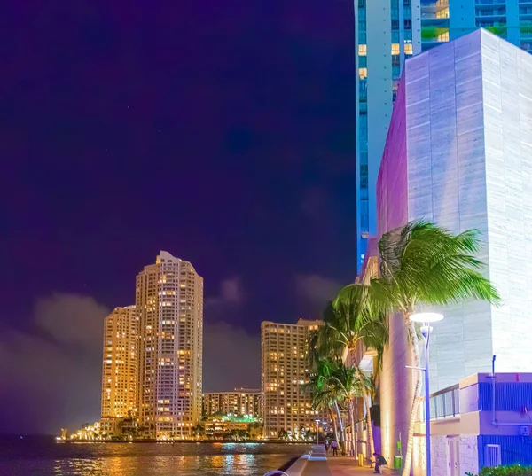 Skyskrapor Miami Riverwalk Natten Florida Usa — Stockfoto