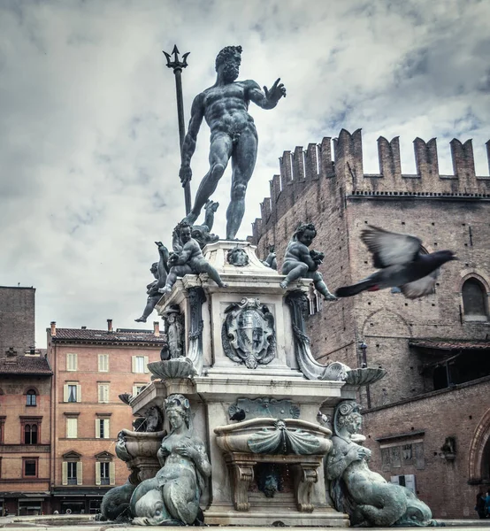 Triton Statue Cloudy Sky Bologna Italy — Stock Photo, Image