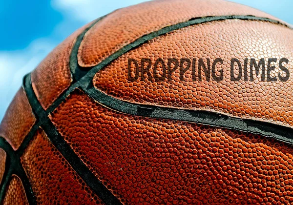 Dropping Dimes Written Orange Basketball Blue Sky — Stock Photo, Image