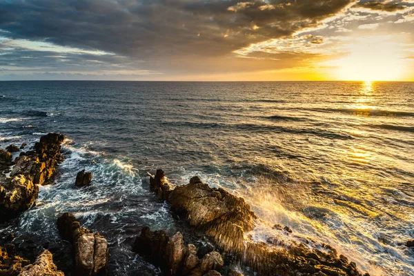 Dramatic Sky Alghero Rocky Shore Sunset Sardinia Italy — Stock Photo, Image