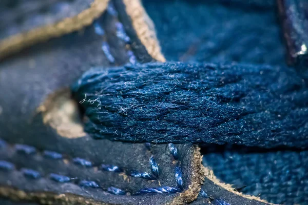 Extreme Close Blue Shoeslace — Stock Photo, Image