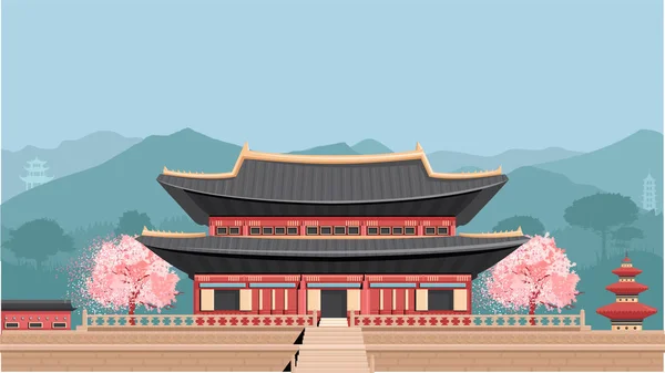 Korean Temple with mountains — Stock Photo, Image