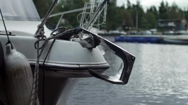 Anchor on Moored boat — Stock Video