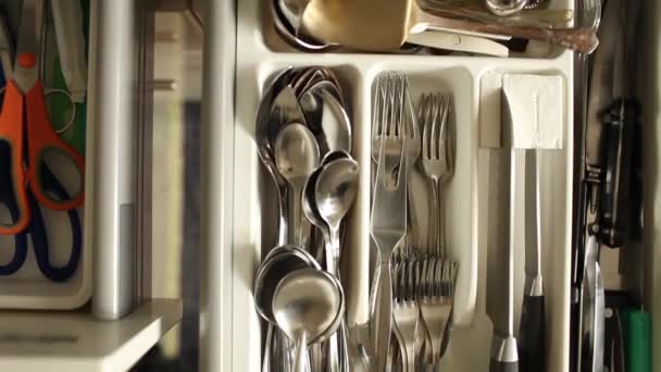 Flatware cutlery drawer — Stock Video