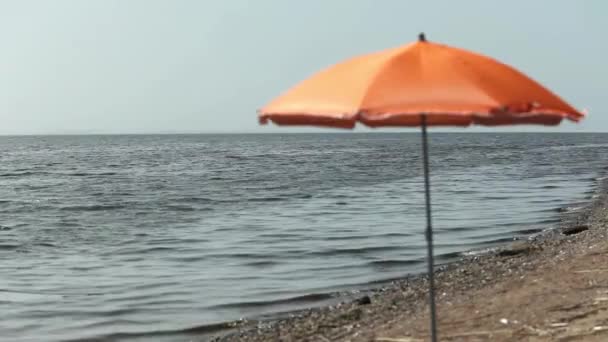 Paraplu op een lege strand — Stockvideo