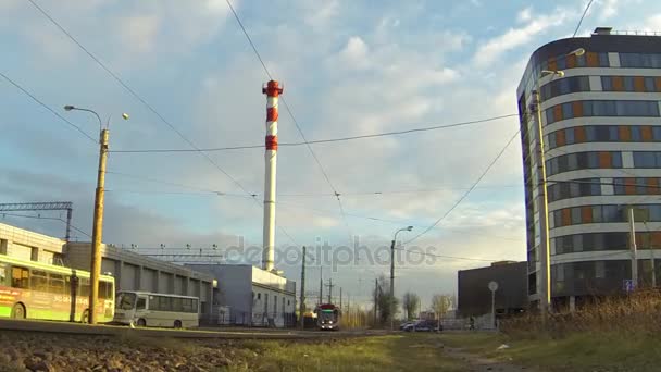 Stad tram time-lapse — Stockvideo