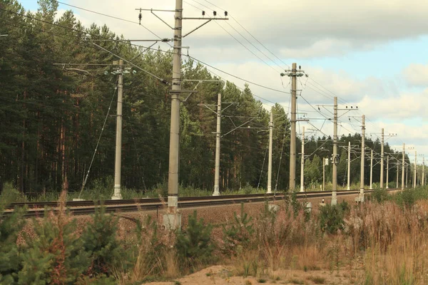 Ferrocarril electrificado que entra en la distancia —  Fotos de Stock