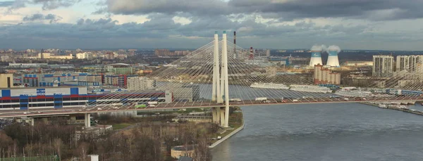 Great Obukhov Bridge in St. Petersburg, panorama aerial view — Stock Photo, Image