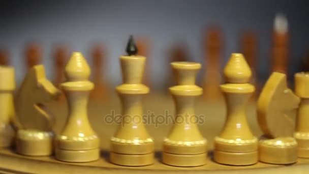 Schachfiguren Einer Reihe Britischer Schachritterführer — Stockvideo