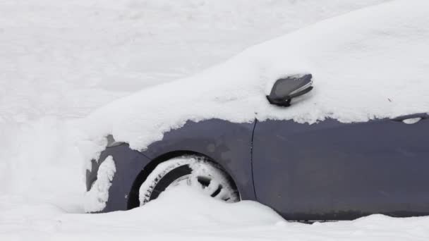 Coche Está Cubierto Invierno Nieve — Vídeos de Stock