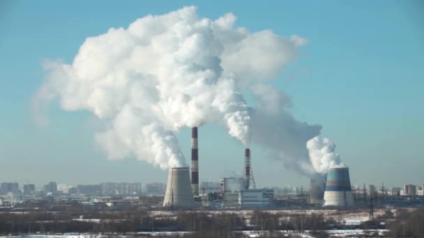 Smoking Chimneys Thermal Power Station Time Lapse — Stock Video