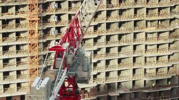 High Tower Cranes Construction Site Time Lapse View Close — Stock Video