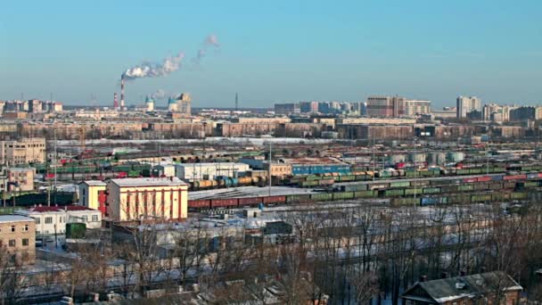 Marshalling Yard Railway Station Petersburg Winter Aerial View — Stock Video
