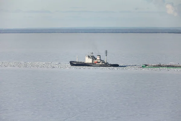 Petersburg Russia March 2018 Icebreaker Mudyug Goes Ice Field Gulf — Stock Photo, Image