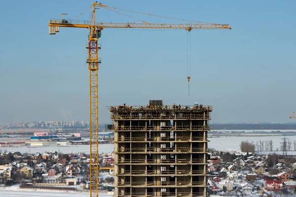 High Tower Crane Skyscraper Building Site Aerial View — Stock Photo, Image