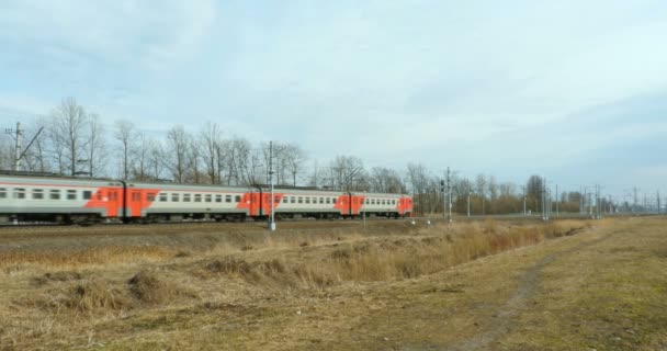 Petersburg Russia March 2018 Russian Railways Suburban Electric Train Motion — Stock Video