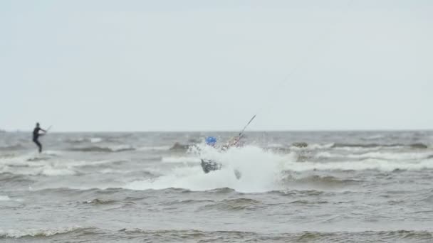 Kite Boarder Flight High Ocean Slow Motion — Stock Video