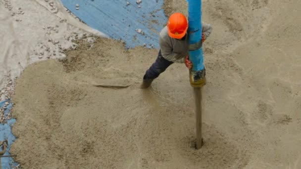 Travailleur Construction Verser Mortier Béton Cinemagraph Vidéo — Video
