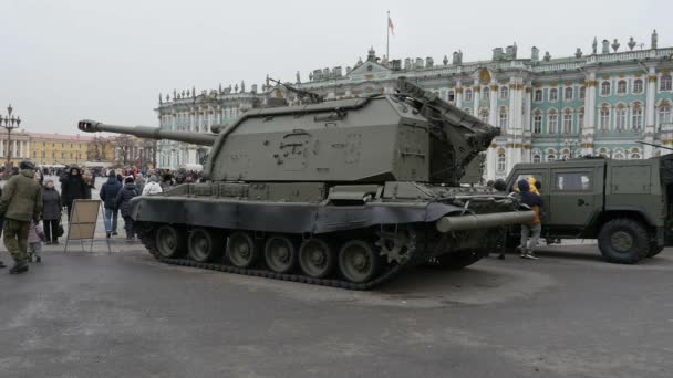 Szentpétervár Oroszország 2020 Január Önjáró Howitzer Koalíció Palota Téren Leningrádi — Stock videók