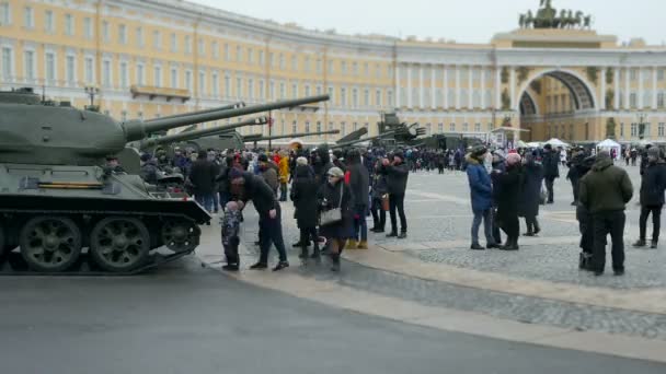 Petersburg Russia January 2020 Military Exhibition Palace Square Day Removal — Stock Video