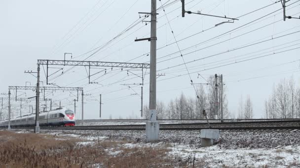 San Pietroburgo Russia Gennaio 2020 Treno Passeggeri Movimento Ferrovie Russe — Video Stock