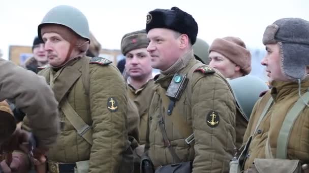Historisk Rekonstruktion Ww2 Marinkår Och Soldater Röda Arméns Militäruniform — Stockvideo
