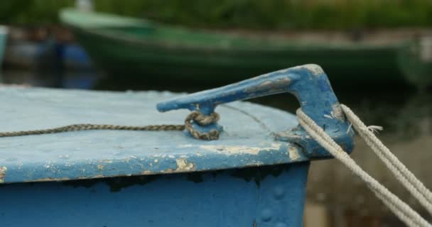 Old Boat Moored Pier Close — Stock Video