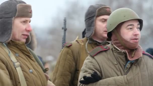 Bildandet Soldater Röda Arméns Vinteruniform Historisk Återuppbyggnad Ww2 Sankt Petersburg — Stockvideo