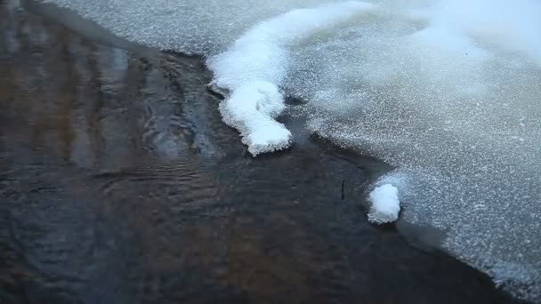 Source Eau Fonte Petit Ruisseau Dans Neige Boucle — Video